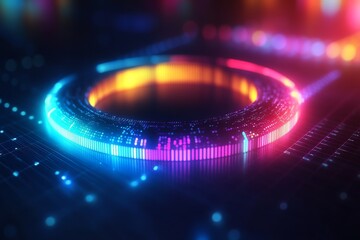 Vibrant bar chart on a futuristic background, neon colors, data visualization