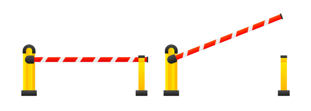 Open and Closed Car Barriers. Automatic car barrier gate. Parking payment machine with barrier. Vector illustration.