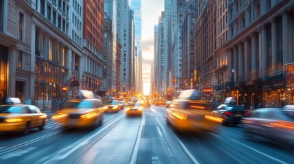 Fototapeta premium Bustling City Street at Sunset