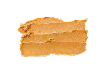 Tasty peanut butter isolated on white, top view