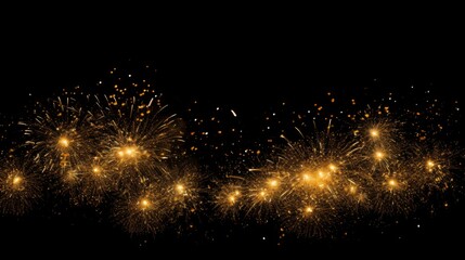 Golden Fireworks Display on Black Background, Capturing the Festive Atmosphere of New Year's Eve Celebrations.