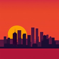 Naklejka premium Vibrant City Sunset: Urban Skyscrapers at Dusk