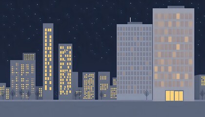 Fototapeta premium Breathtaking City Skyline at Night with Radiant Yellow Building