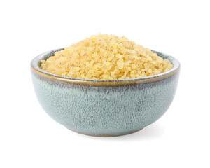 Raw bulgur in bowl isolated on white