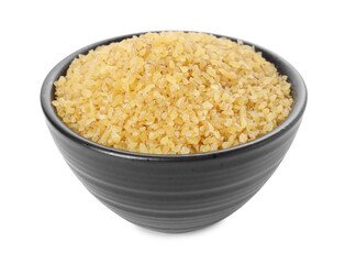 Raw bulgur in bowl isolated on white