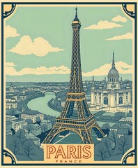 Paris City Map with Iconic Eiffel Tower - Stylish Illustration