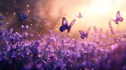 Naklejka premium Butterflies in Lavender Field