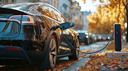 A high-powered battery using clean, renewable energy for electric cars and mobile devices, complete with a charging cord.