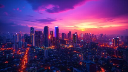 Fototapeta premium Vibrant Urban Sunset Over Cityscape