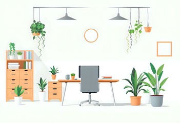 Fototapeta premium Elegant Home Office Setup with Gray Desk and Comfortable Chair