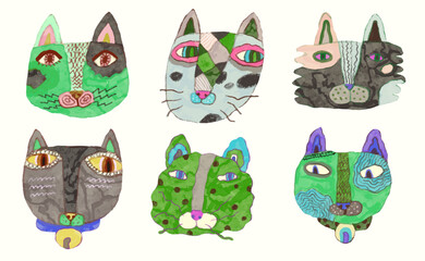 Cats cartoon illustration , watercolor painting vector. cute animal artwork.	
