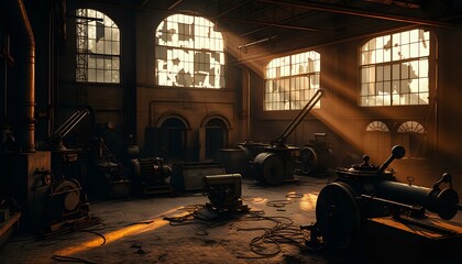 Industrial Machinery Studio with Cranes, Forges, and Machines - Perfect for Manufacturing, Photography, or Interior Design