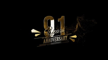 Happy Anniversary, 91 Years Anniversary Motion Graphic HD Footage, 91 Years Anniversary, Happy 91th Anniversary, 91th Wedding Anniversary, Gold Particles 91 Year Anniversary