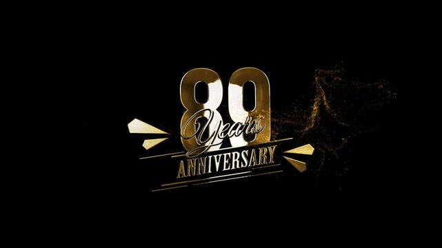 Happy Anniversary Text Animation, Gold Particles 89th Anniversary, 89 Years Anniversary, Celebrating 89th Wedding Anniversary, 89 Years Anniversary Logo Animation 