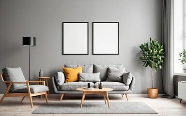 Fototapeta premium Modern Scandinavian living room with sofa