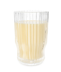 Tasty pineapple smoothie in glass isolated on white