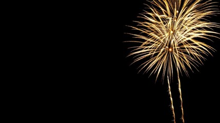 Elegant Golden Fireworks Display on Black Background for New Year's Eve Celebrations, Capturing Dynamic Energy and Festive Charm.