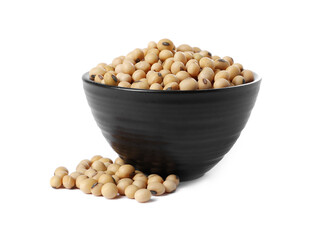 Soy beans in bowl isolated on white