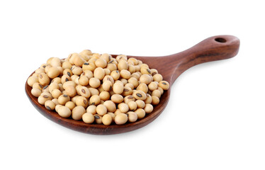 Spoon with soy beans isolated on white