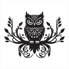 Owl silhouette on white background
