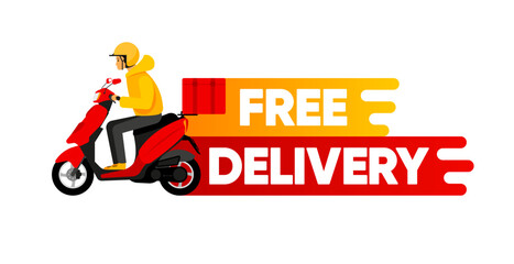 Free Delivery service concept. Courier and fast delivery inscription. Express, fast, free delivery. Vector illustration.