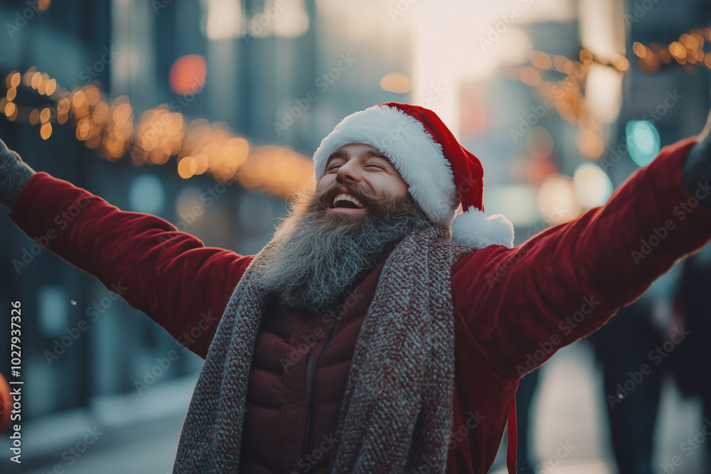 Wall mural adult man dressed as santa claus in christmas holidays