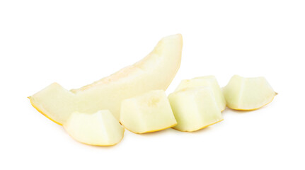 Pieces of ripe melon isolated on white