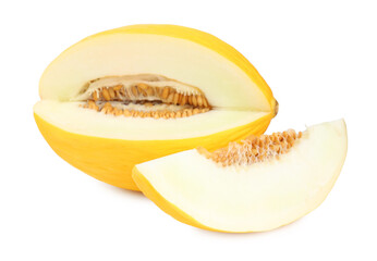 Cut fresh ripe melon isolated on white
