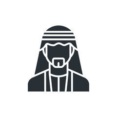 Portrait of arab muslim man flat icon. Man wearing keffiyeh. Isolated vector illustration