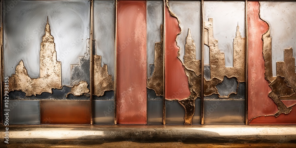 Wall mural Abstract cityscape metal art panel design