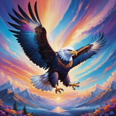 Obraz premium Eagle flying in the sky swirling like a dream in colorful colors