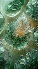 Obraz premium A green glass bowl with a leaf on top and yellow flowers inside