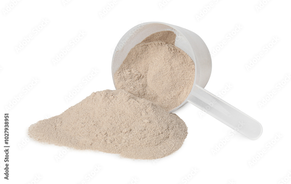 Wall mural Protein powder and scoop isolated on white