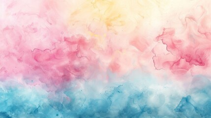 Fototapeta premium Soft pastel watercolor background, gentle blend of pink, blue, and yellow, ideal for spring-themed designs