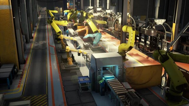A factory filled with machinery and machines used for the production of heavy equipment.