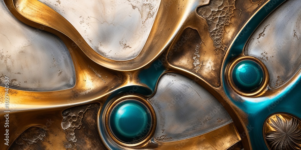 Canvas Prints Abstract metallic background with gold, silver, and teal textures.