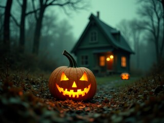 Halloween Spooky Scene 01 Carved Pumpkin