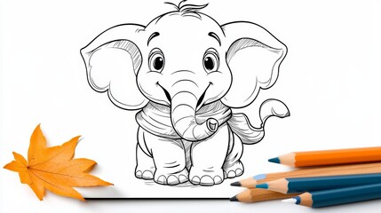 Cute Cartoon Elephant Coloring Page Design
