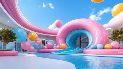 Futuristic Water Park with Floating Elements