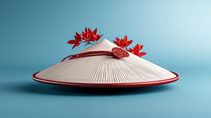 Soft Pastel 3D Chinese Fisherman's Hat with Red Leaves