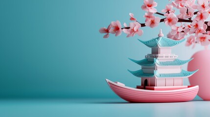 Pastel 3D Model of Chinese Fisherman's Hat and Blossom