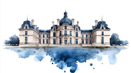 Charming French Castle Watercolor Painting