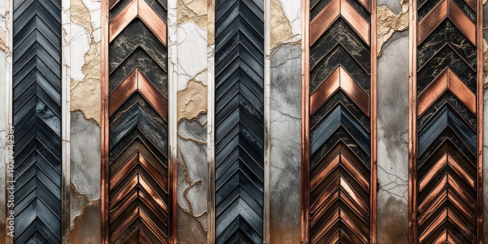 Sticker Copper and marble chevron pattern wall texture