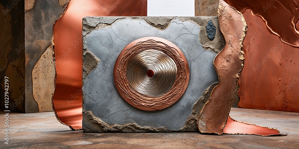 Canvas Prints Abstract copper and concrete design with circular pattern.