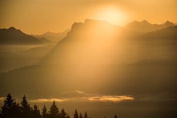 Sunset in fogy weather