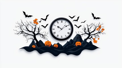 Ominous Ticking Clock with Halloween Elements