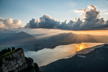 Sunset on the Niederhorn view to Spiez and Thun