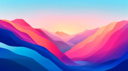 Abstract illustration of a mountain landscape forming fluid shapes with vivid colors