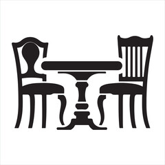 Furniture icon table and chair silhouette on white background
