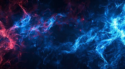 Obraz premium Blue and red lights are creating an abstract smoke texture on a black background